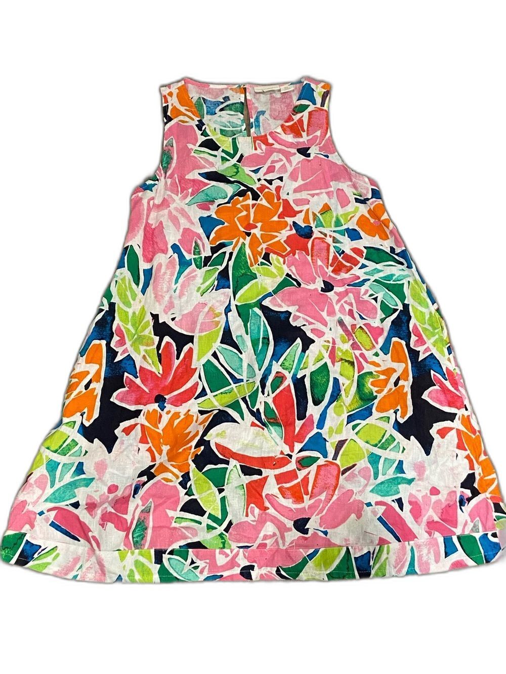Cynthia Rowley Floral 100% Linen Womens M Aline Dress Pockets Summery Beach Tank